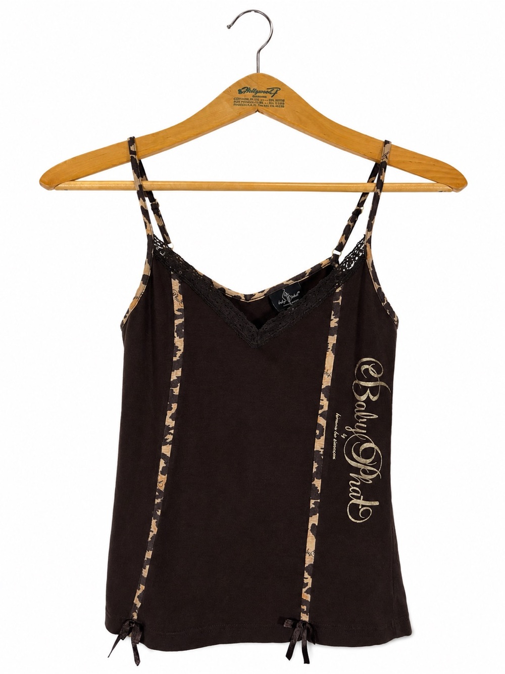 Vintage Baby Phat Logoed Y2K Dark Brown Lace Trim Animal Print Lounge Cami Top M
